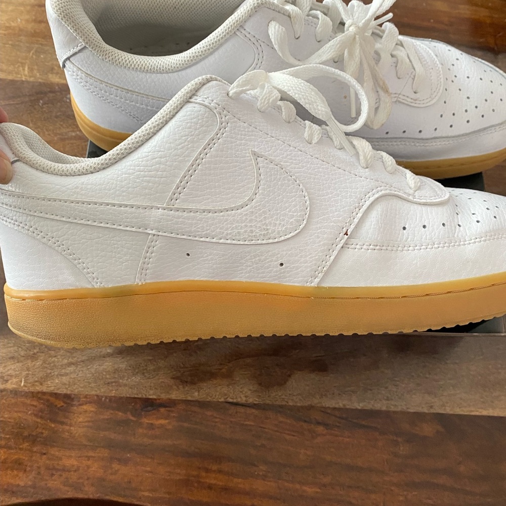 Nike White Leather Sneakers with Gum-Color Sole 11.5